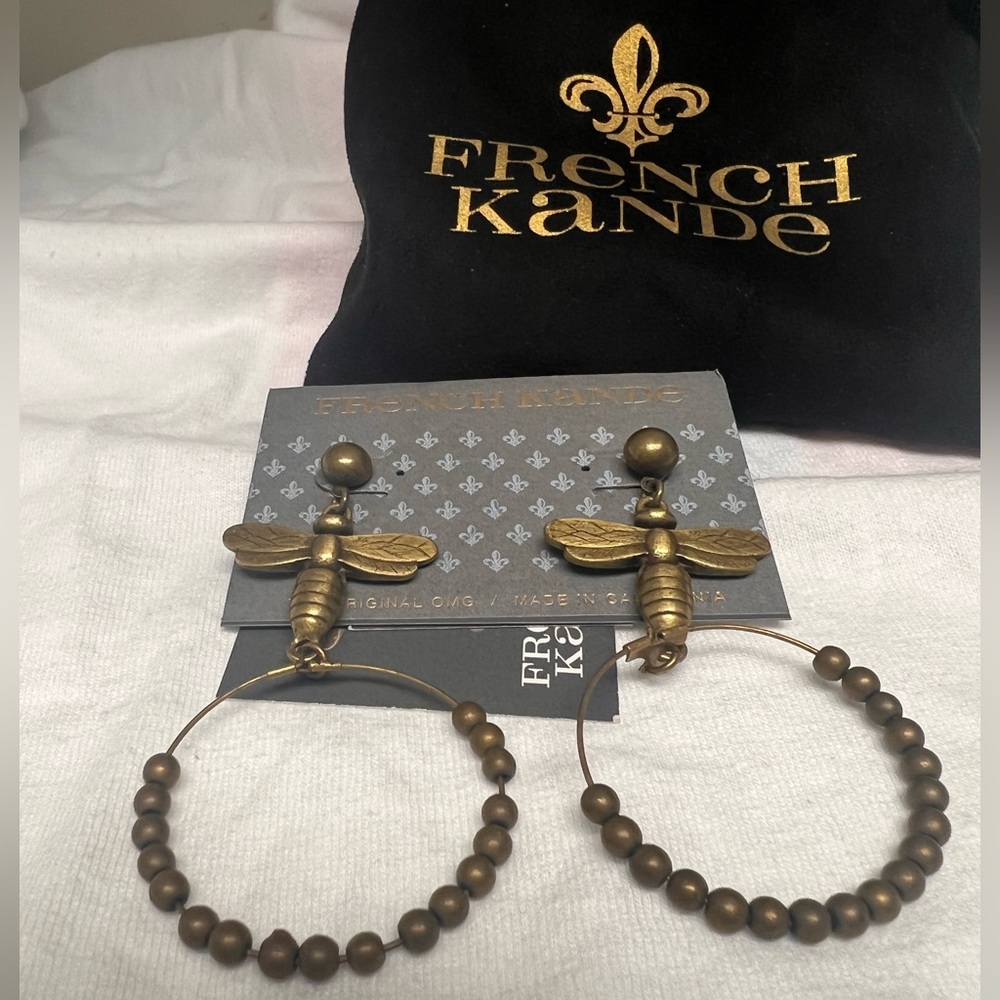 French Kande Brass bee earrings with hoop i will NOT ship to PO BOX thnx